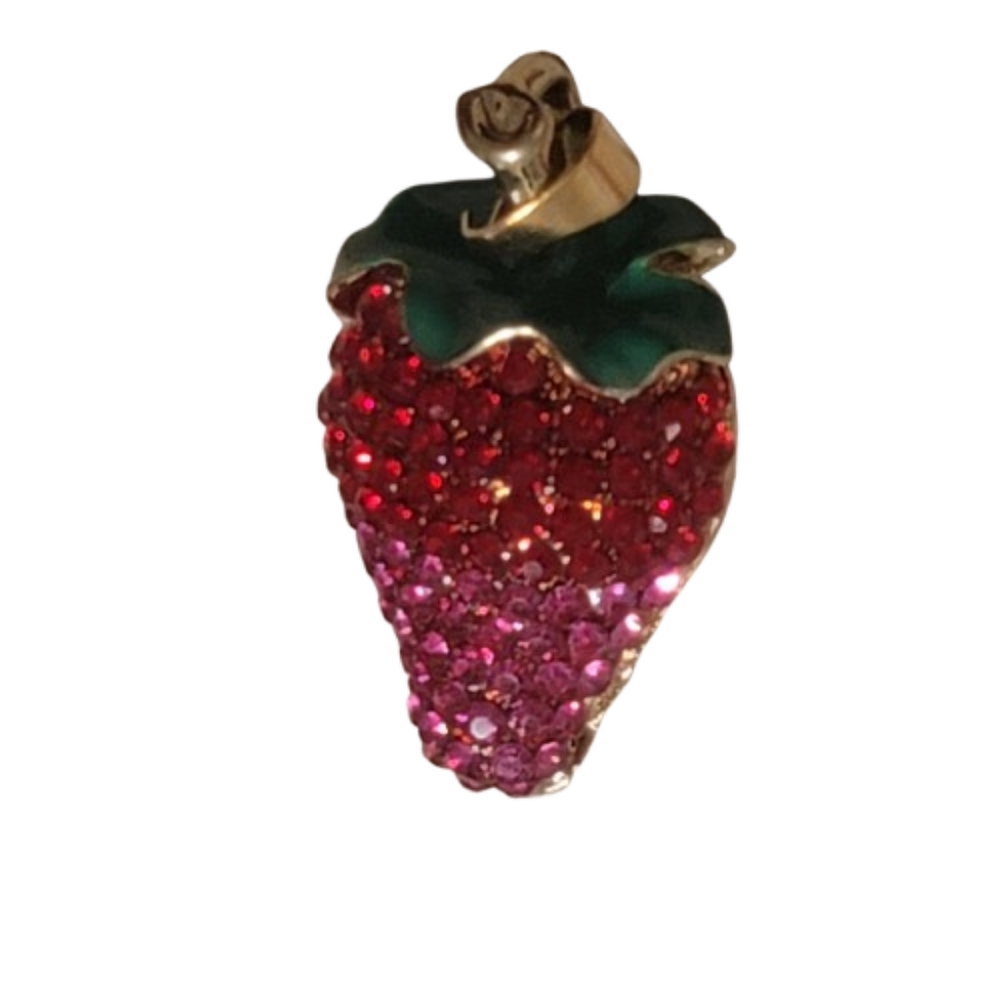 Strawberry Rhinestone Pendant Red Pink Crystal Fruit Charm Cottagecore Jewelry